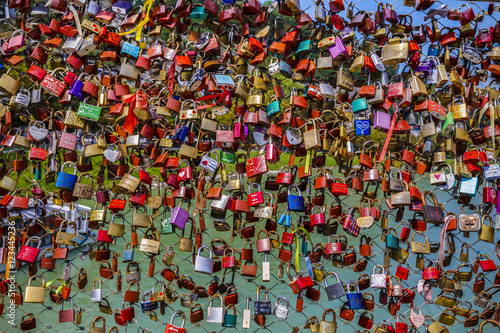 locks on a bridge in Salzburg Austria