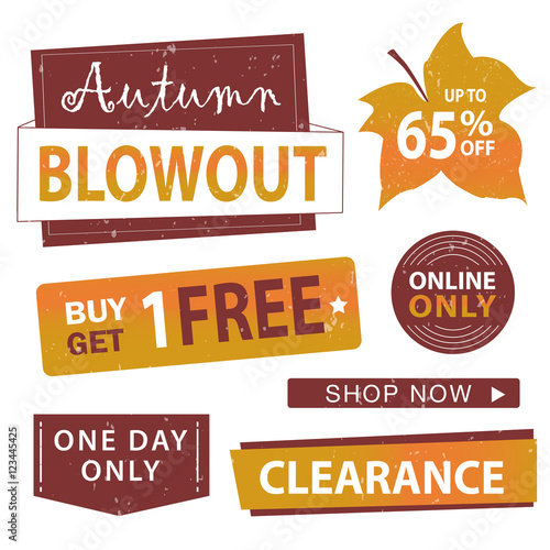 Sale banner set. Shop now, buy one get one free, vector.