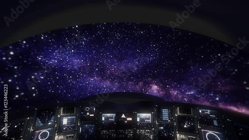 Inside a Spaceship Cockpit Window Viewing at Outer Space