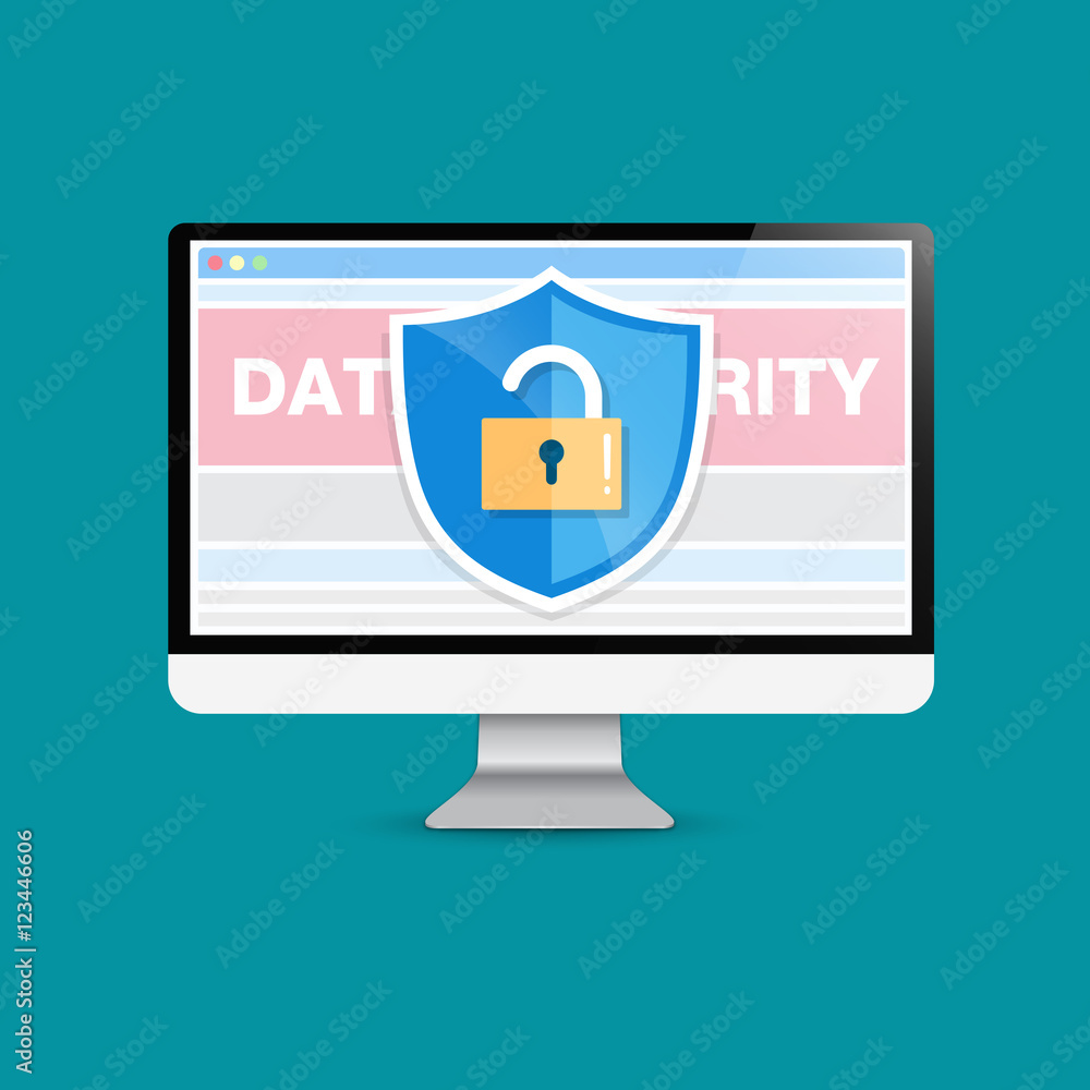 Concept is data security Access success. Shield on Computer Desk Concept is data security Access success. Shield on Computer Desk