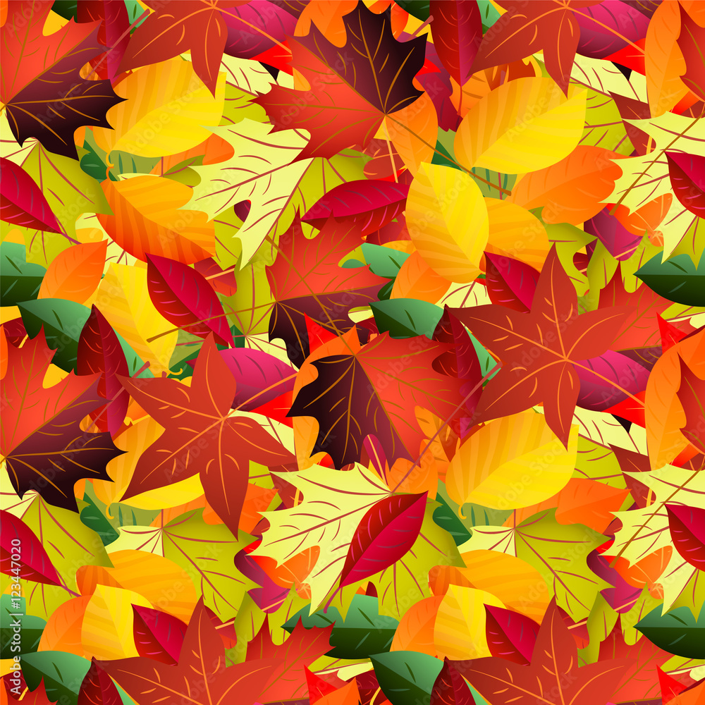 Seamless pattern with colored fallen  leaves. Vector 
