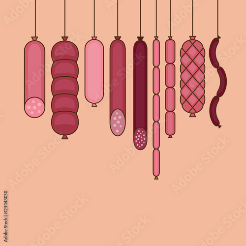 Sausages collection. Various sausages and meat products icon set.