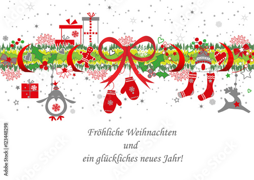 Weihnachtsgirlande in grün, Postkarte, Weihnachtswünsche