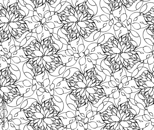 Pattern. Hand drawn graphic flowers on white background.