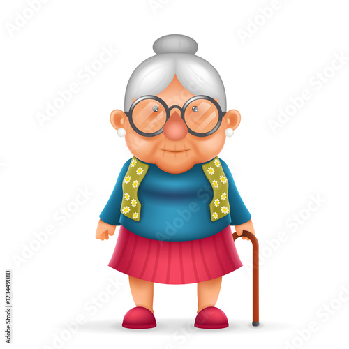 Granny Old Lady 3d Realistic Cartoon Character Design Isolated Vector Illustrator