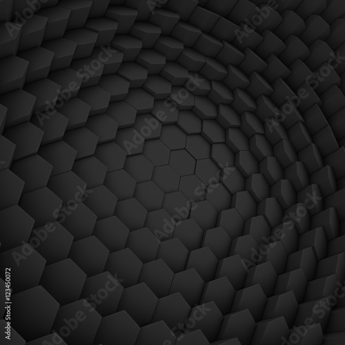 Black abstract hexagons backdrop. 3d rendering geometric polygons