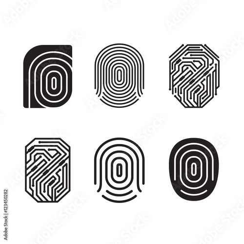 Digital fingerprint vector set. Black and white element.