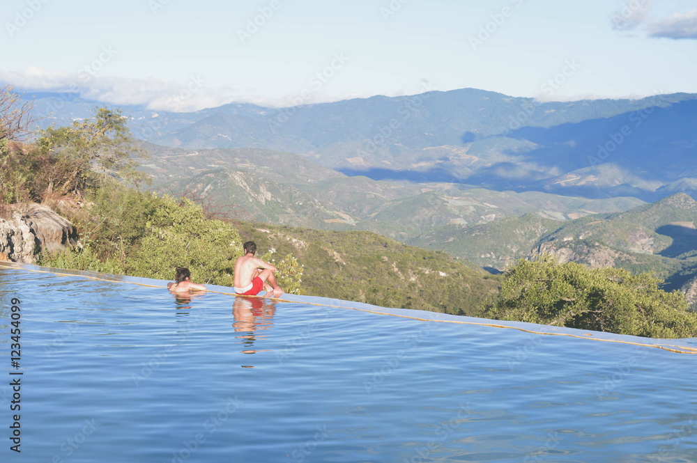 Hierve el agua hot spring pools and mountainous landscapes in the highlands of Oaxaca, Mexico Hierve el agua hot spring pools and mountainous landscapes in the highlands of Oaxaca, Mexico