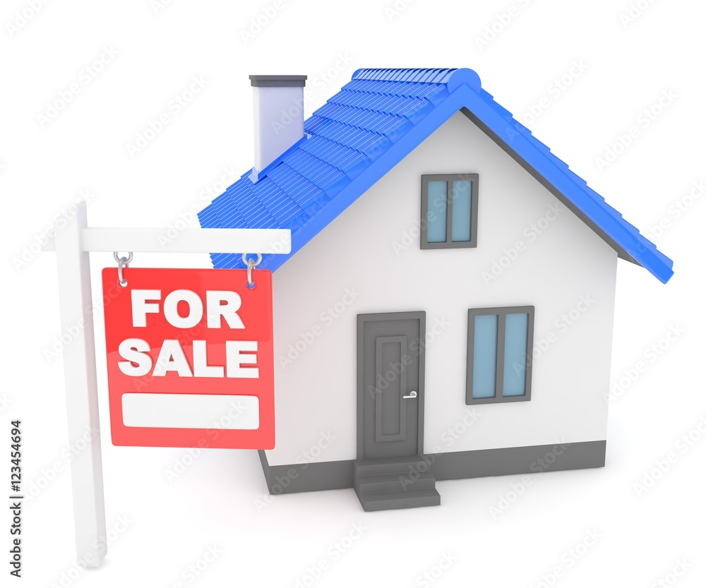 Miniature model of house real estate for sale on white background. 3D rendering. Miniature model of house real estate for sale on white background. 3D rendering.
