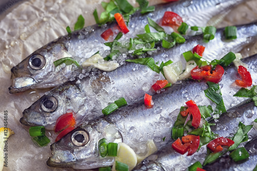 Fresh sardines ready for grilling Fresh sardines ready for grilling