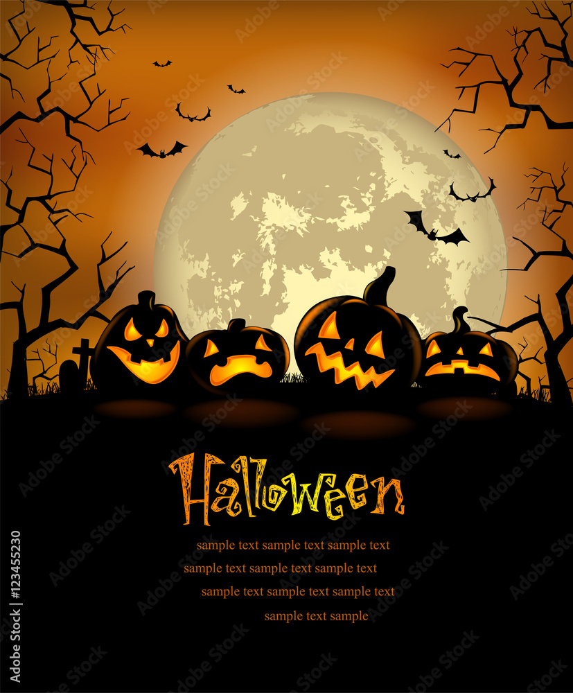Halloween background with scary pumpkins