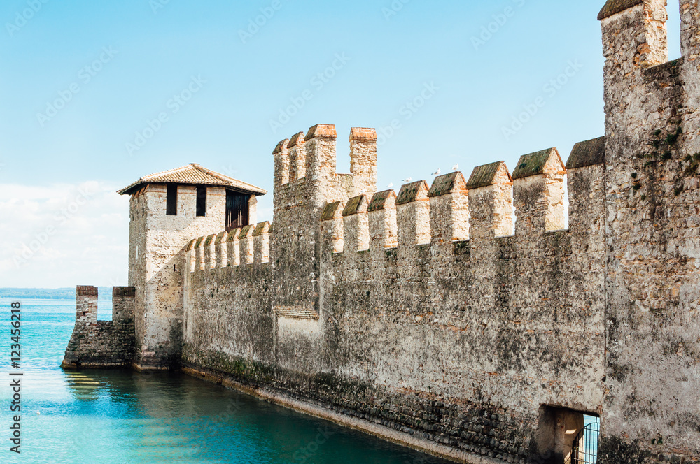Wall of the Scaliger Castle in Sirmione, on Lake Garda, Italy.