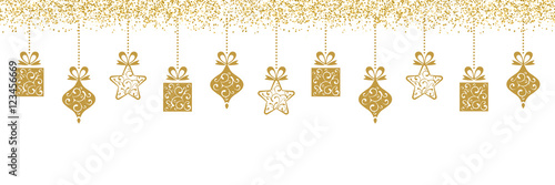 Golden Hanging Christmas Decoration with Glitter Sparkle