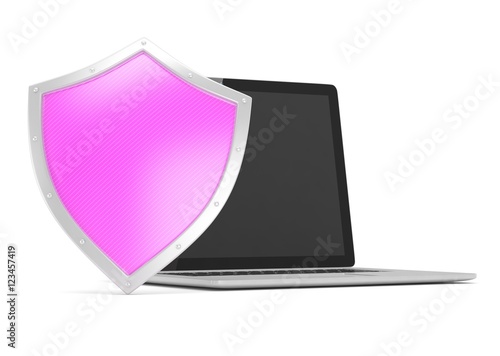 Free Download Laptop and shield on white, computer security concept. 3d rendering. - GFXLoad