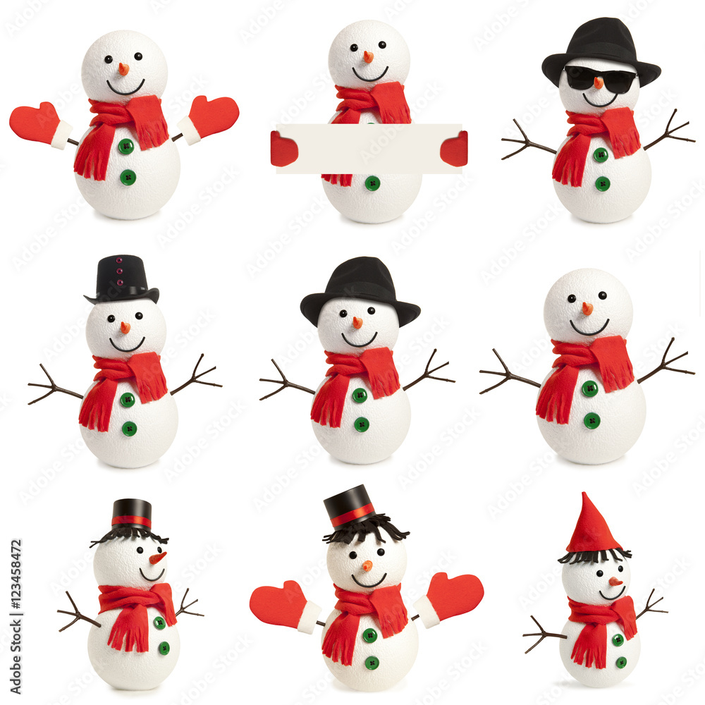 Set happy snowman isolated