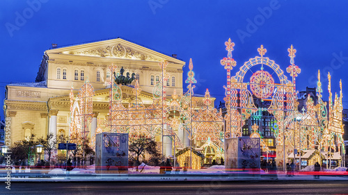 Christmas decoration Bolshoi Theater in Moscow, Russia