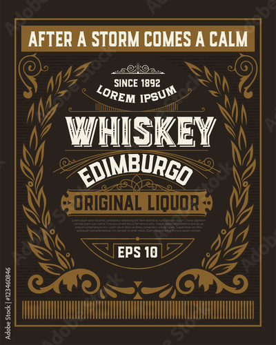 Baroque card with engraving for whiskey or other products.