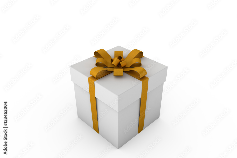 White gift box with orange ribbon bow White gift box with orange ribbon bow