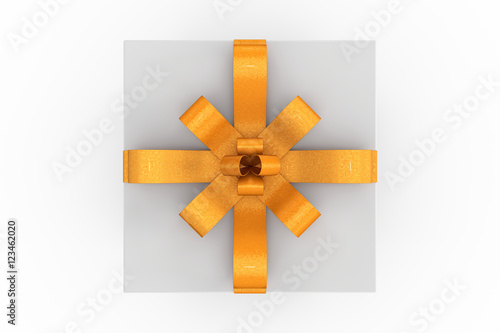 White gift box with orange ribbon bow