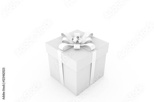 White gift box with white ribbon bow