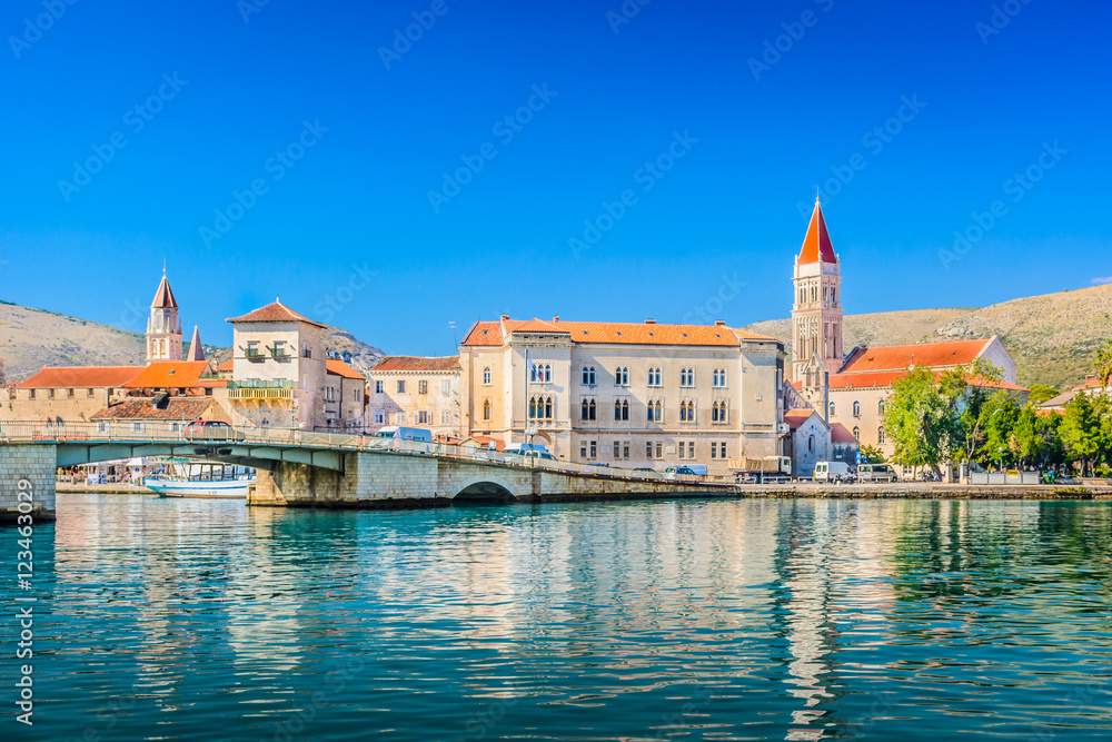 Trogir town coastal view. / Waterfront view at town Trogir, old touristic place in Croatia Europe.
