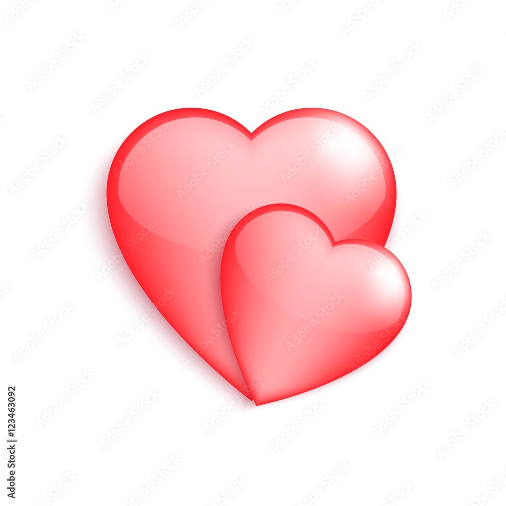 A pair of red 3d hearts, isolated on white background. Vector illustration. A pair of red 3d hearts, isolated on white background. Vector illustration.