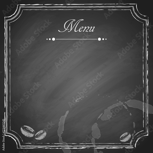 Vintage coffee menu board on chalkboard background. Vector illustration.