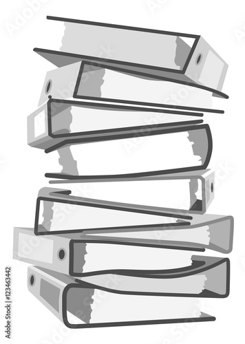 Pile of binders isolated on a white background. Concept of office supply, information classification.