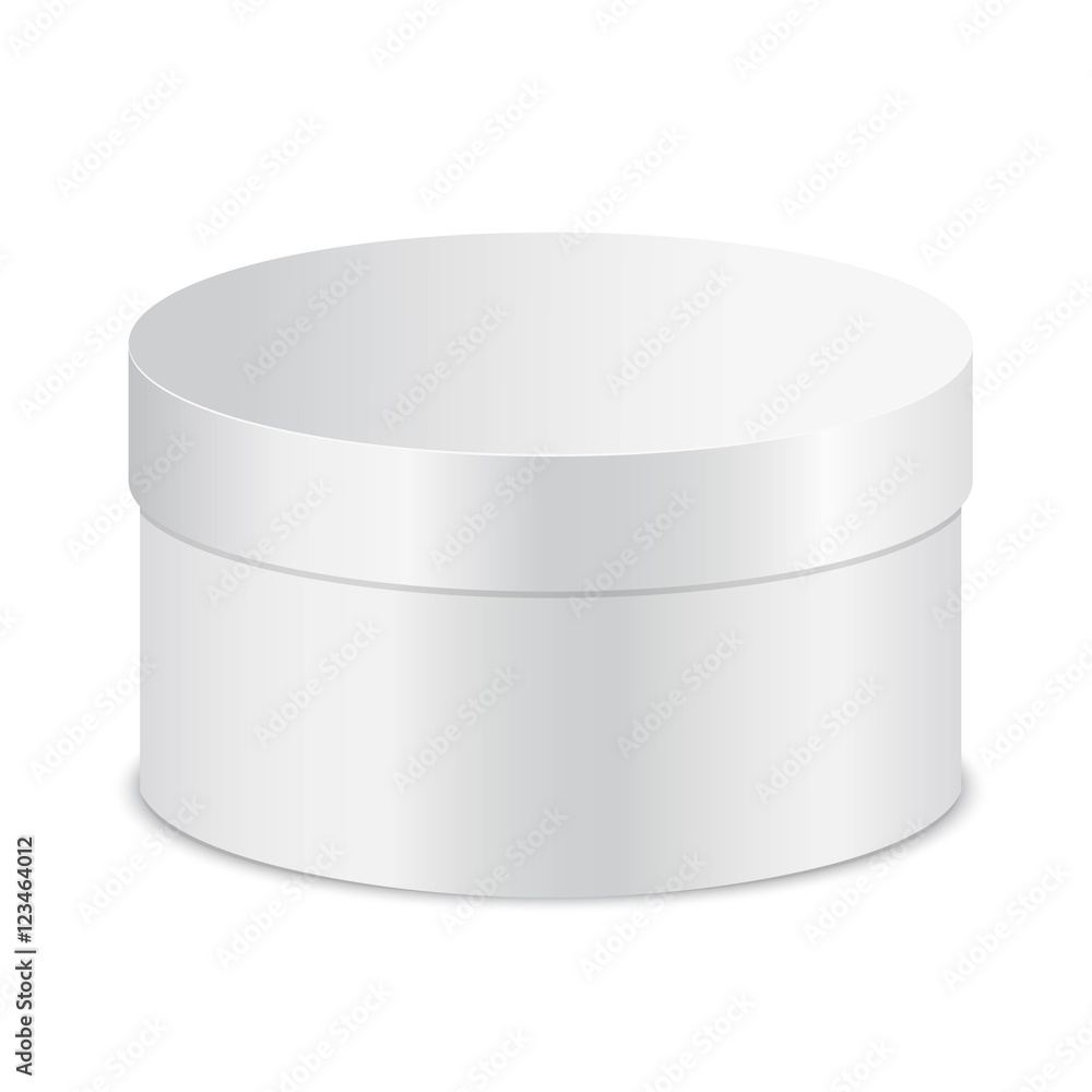 Realistic vector illustration of closed round boxes, isolated on white background. Realistic vector illustration of closed round boxes, isolated on white background.