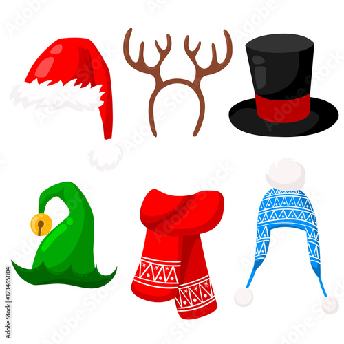 Merry christmas Santa's cap elf of a horn of a deer scarf new year 2017 vector illustration
