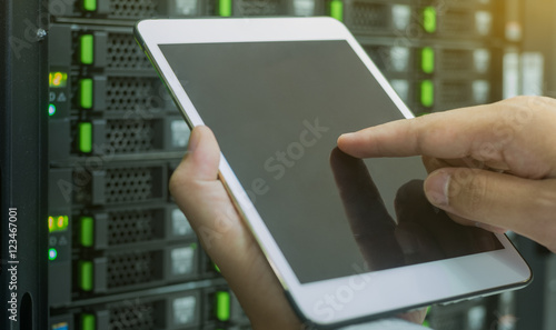close up use tablet in data center