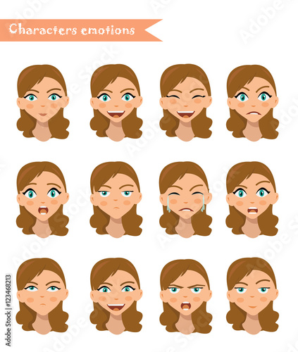 woman emotion face set.
