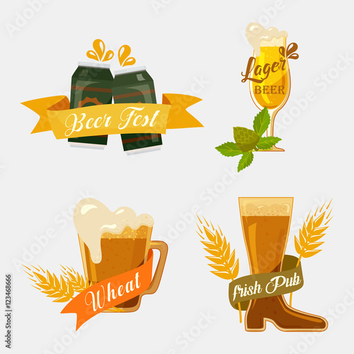 Metal beer cans and glassware mugs with foam