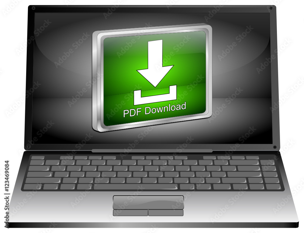 Laptop computer with PDF Download button - 3D illustration Laptop computer with PDF Download button - 3D illustration