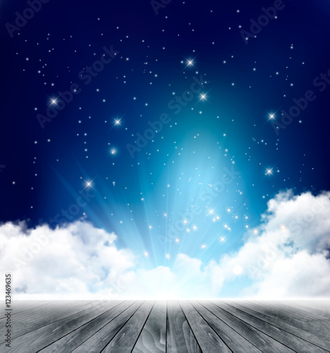 Beautiful magical night background with moon and stars. Vector.