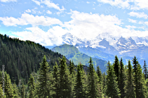 Panoramic view of the Alps in Switzerland on a hot summer day