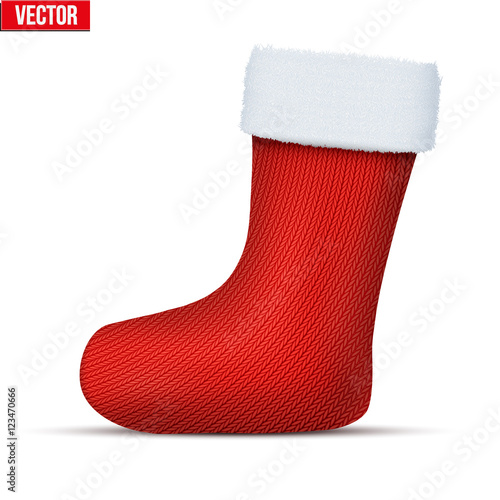 Traditional red Christmas socks stocking. For gifts and presents. Editable Vector illustration Isolated on white background.