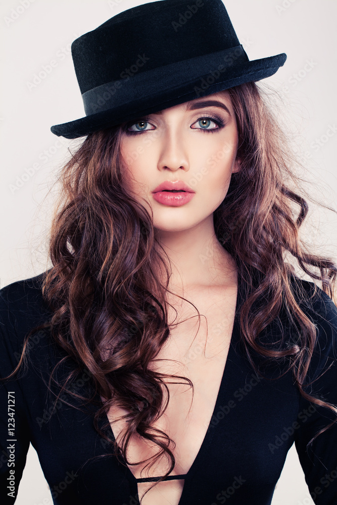 Portrait of Sensual Woman in Black Hat Portrait of Sensual Woman in Black Hat
