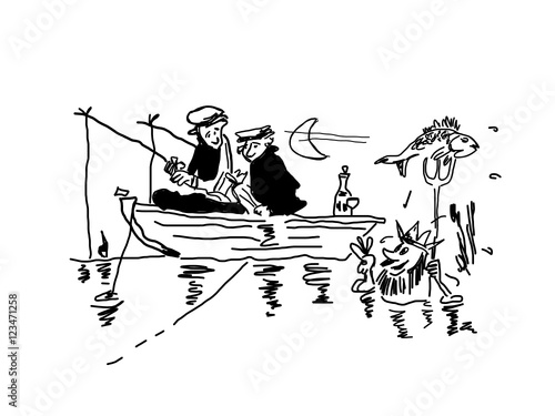 two fishermen surprised by the appearance of a merman