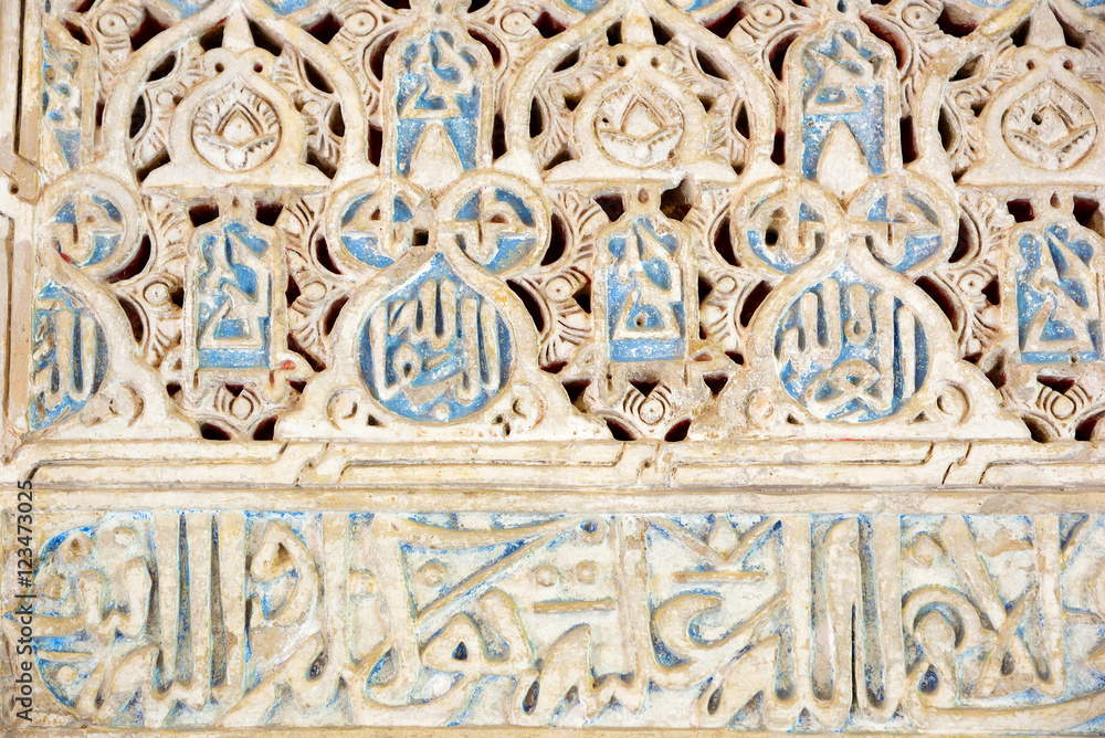 decorated in plaster of the Qubba of the Palace of the Almajarra, Granada