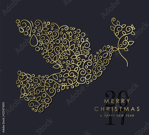 Gold Christmas and new year ornamental dove bird
