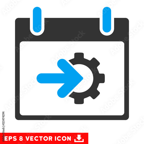 Cog Integration Calendar Day icon. Vector EPS illustration style is flat iconic bicolor symbol, blue and gray colors.