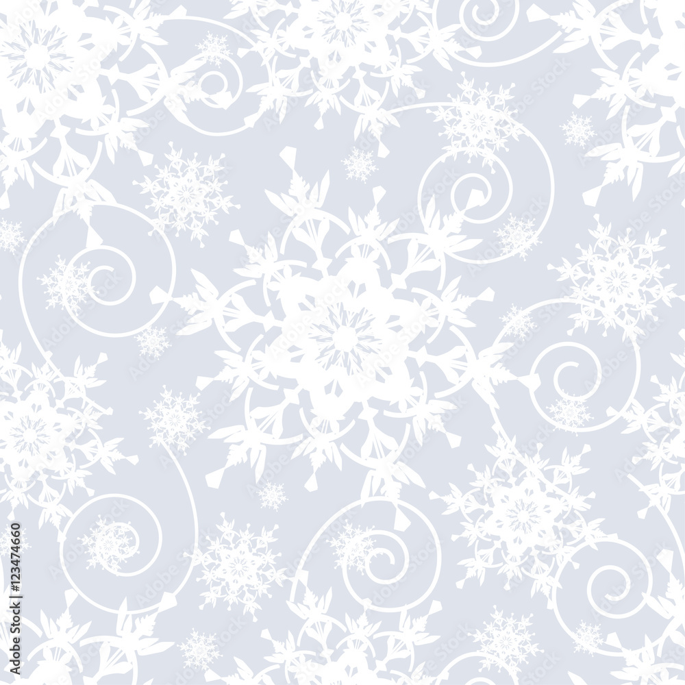 Light grey seamless pattern with snowflakes