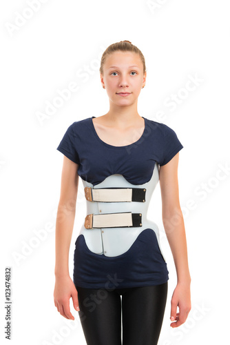 teenage patient in a corset Chenault isolated on white backgroun