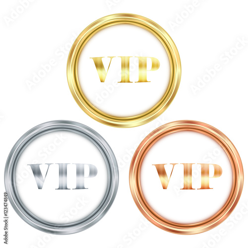 vector set of gold silver and bronze round badge with the inscri photo