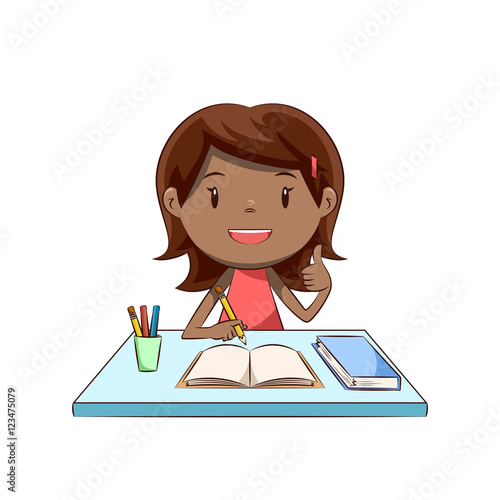 Happy little girl homework