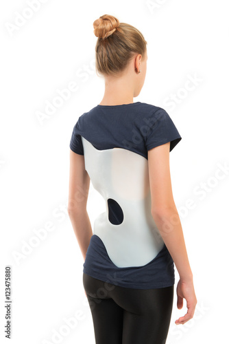 teenage patient in a corset Chenault isolated on white backgroun