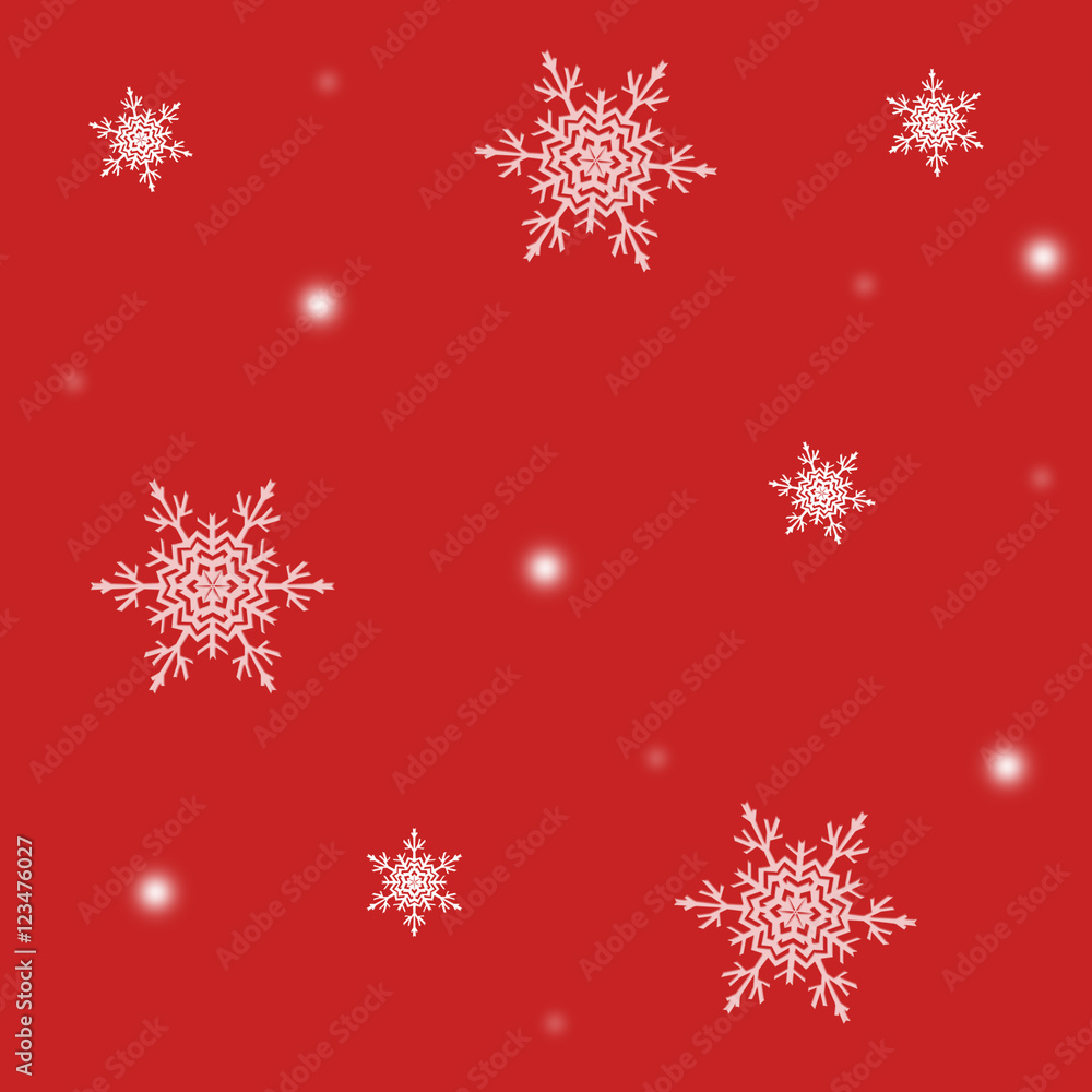 White snowflakes,christmas pattern on the red christmas background