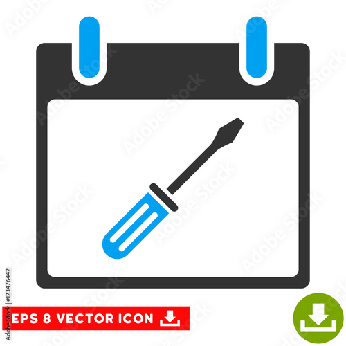 Screwdriver Tuning Calendar Day icon. Vector EPS illustration style is flat iconic bicolor symbol, blue and gray colors.