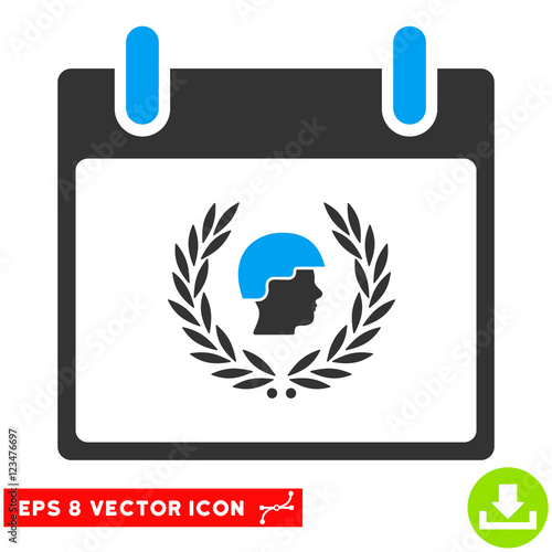 Soldier Laurel Wreath Calendar Day icon. Vector EPS illustration style is flat iconic bicolor symbol, blue and gray colors.